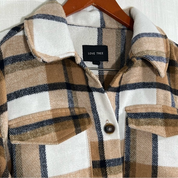 Love Tree Neutral Plaid Heavy Weight Shacket Shirt Jacket Size S - Picture 5 of 9